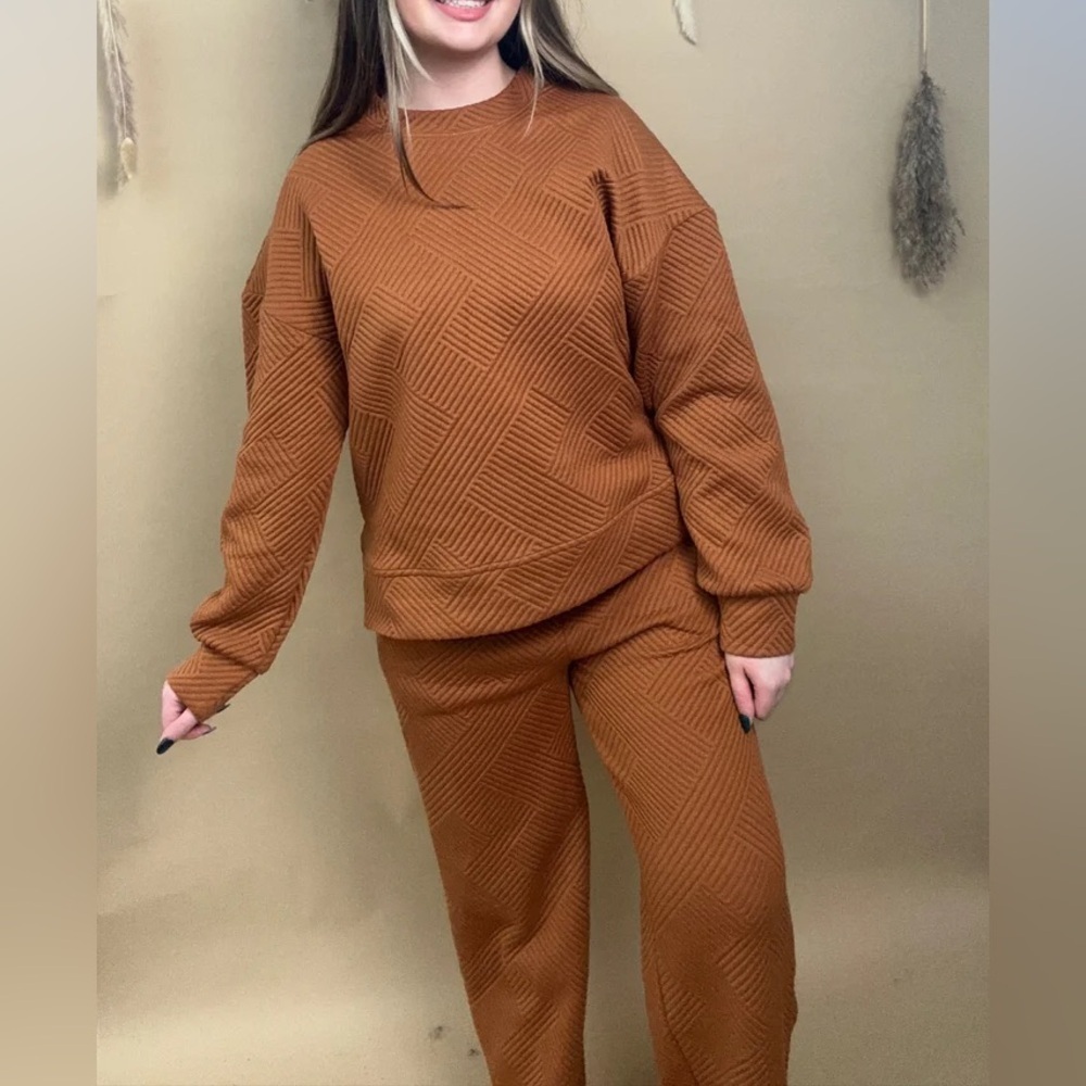 New In Textured Waffle Knit Sweater Set sz L - Picture 2 of 6